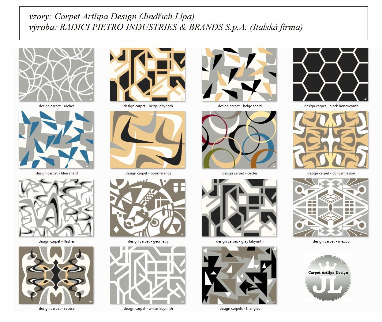 VZORNÍK - kolekce vzorů designových kusových koberců Artlipa